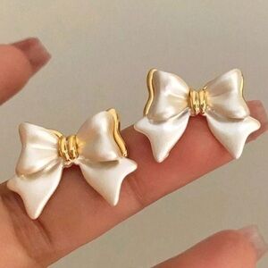 Satin like bow gold earrings balletcore